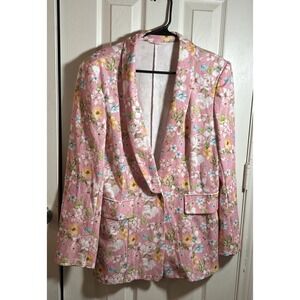 Floral Blazer Women's XL Pink Stretch